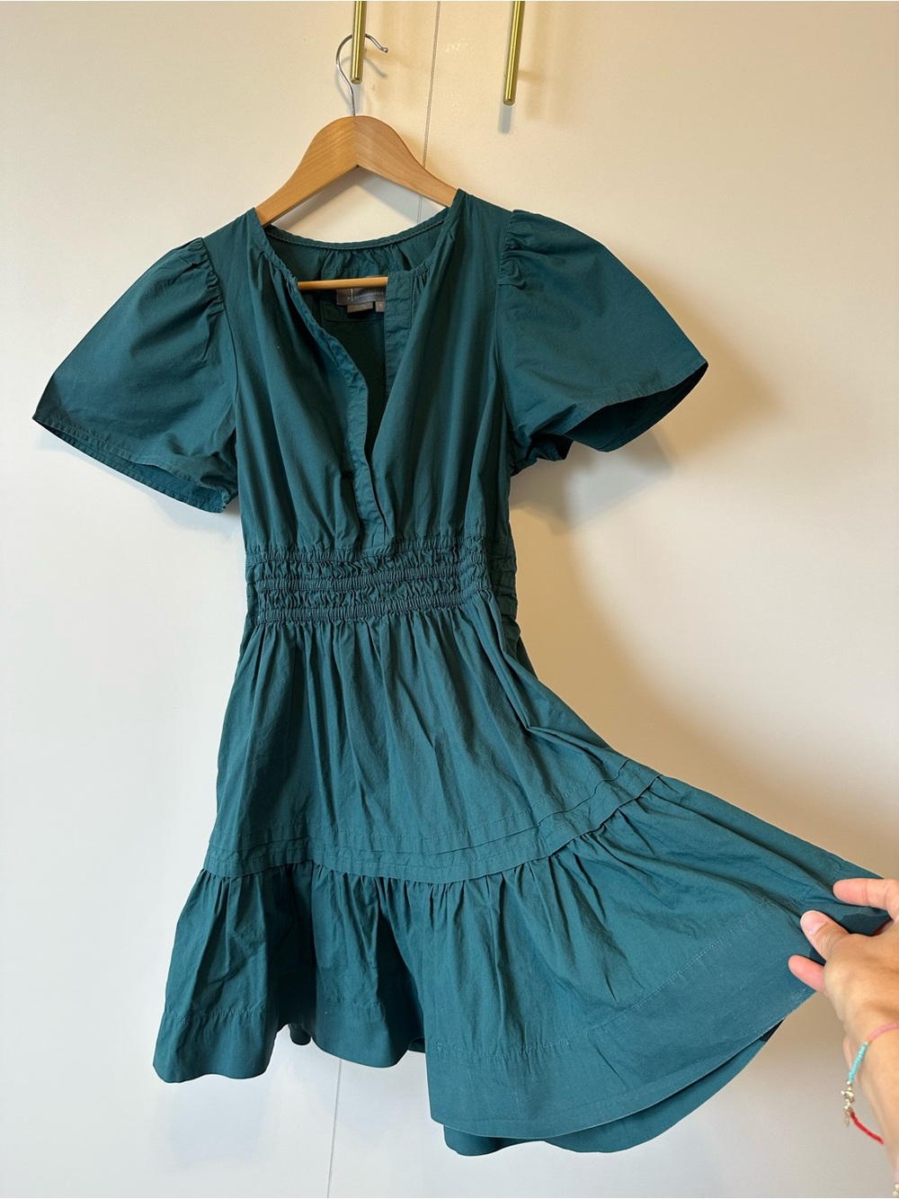 Anthropologie Teal Short-Sleeve Smocked Waist Mini Dress - Picture 2 of 6